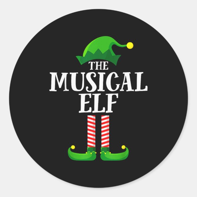 Sticker Rond Musical Elf Matching Family Group Christmas Party  (Devant)