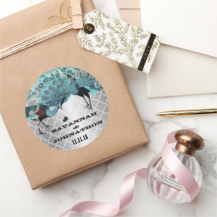 Sticker Rond Musical Peacock Silver Marocain Aqua Mariages