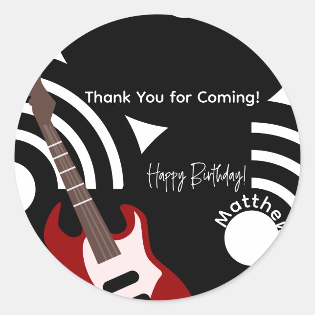 Sticker Rond Musical Rock Star Electric Guitar Birthday (Devant)