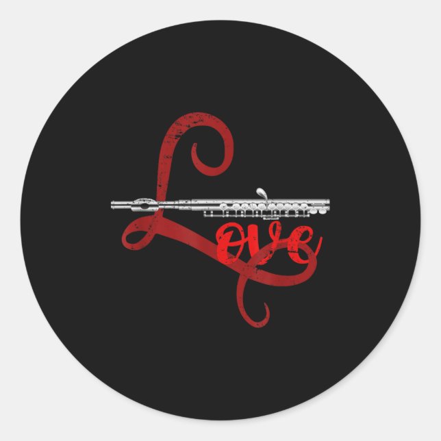 Sticker Rond Musician Flutist Valentines Day Gift Orchestra Flu (Devant)