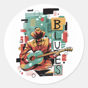 Sticker Rond Musicien blues abstrait