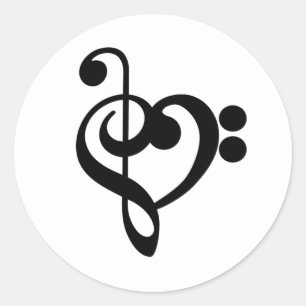 Sticker Rond Musicien Coeur de musique - Treble Bass Clef