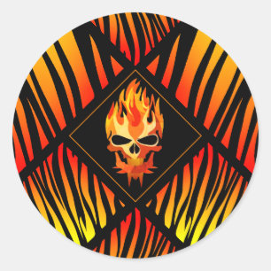 Sticker Rond Musicien de groupe de Rock & Roll Crâne enflammé G