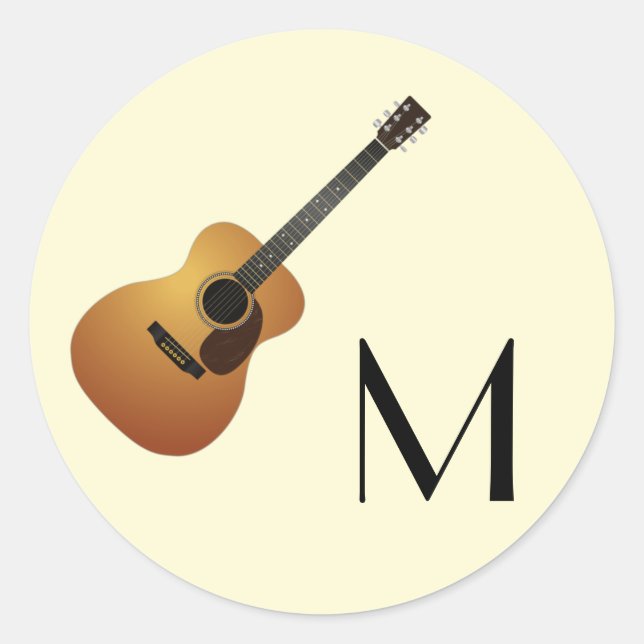 Sticker Rond Musicien de guitare acoustique professeur de musiq (Devant)