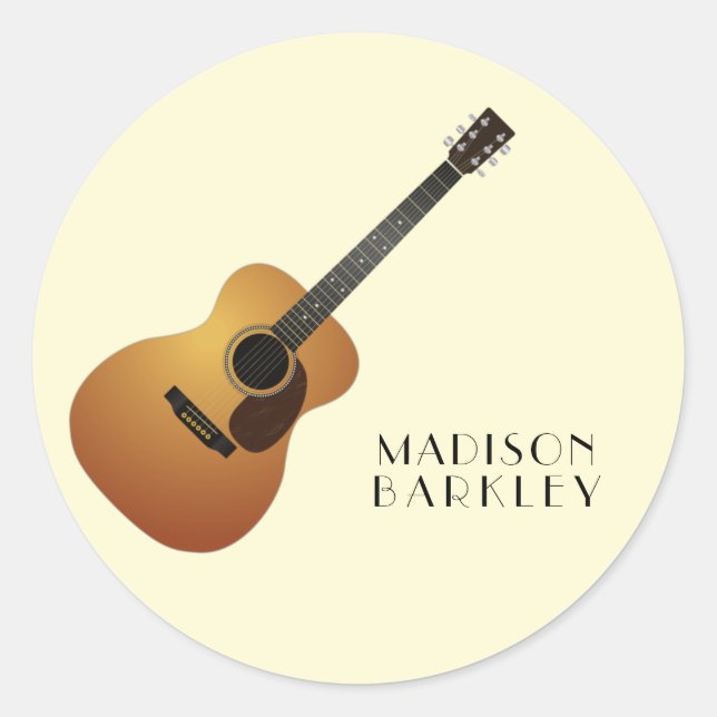 Sticker Rond Musicien de guitare acoustique professeur de musiq (Devant)