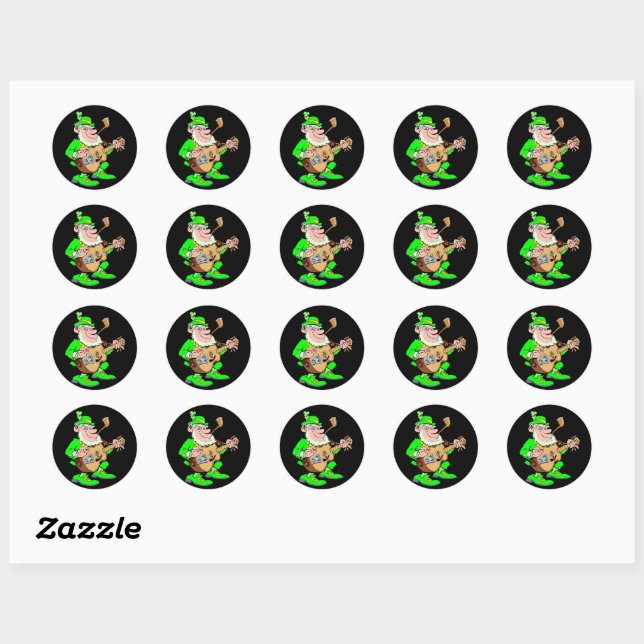 Sticker Rond Musicien Leprechaun (Feuille)