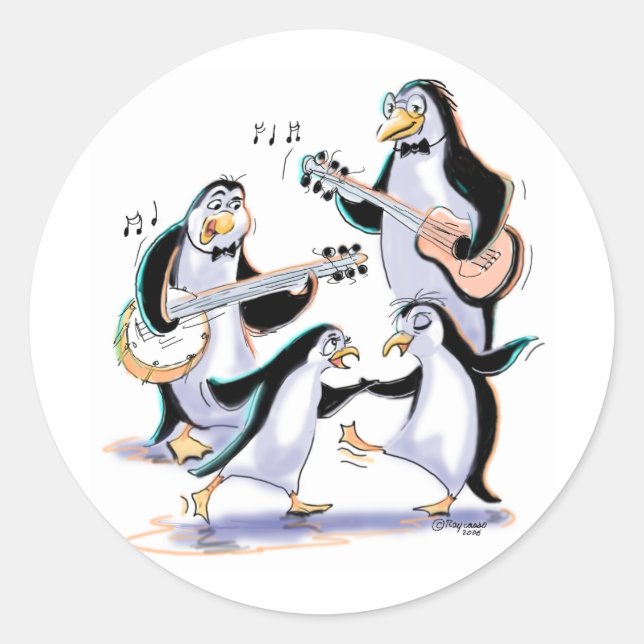 Sticker Rond musiciens pingouins (Devant)