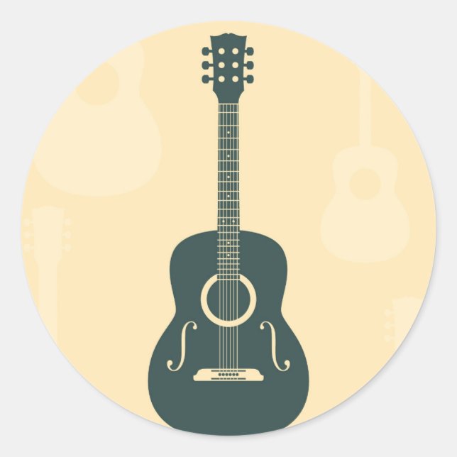 Sticker Rond Musique acoustique de guitare rétro (Devant)
