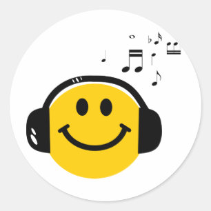 Sticker Rond Musique Aimer un visage heureux avec casques