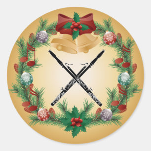 Sticker Rond Musique Bassoon cadeau de couronne de Noël