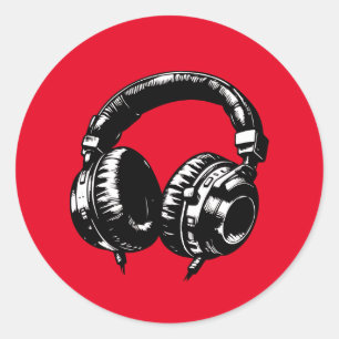 Sticker Rond Musique casque Dance DJ Anniversaire
