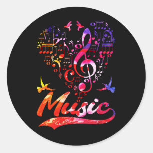Sticker Rond Musique colorée basse Clef Oiseau Amoureux Notes m