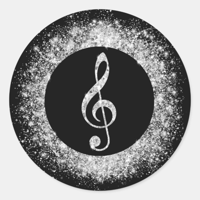 Sticker Rond Musique cool tendance Treble Clef Parties scintill (Devant)