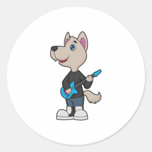 Sticker Rond Musique de guitare musicienne de chien