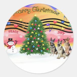 Sticker Rond Musique de Noël 2 - Bergers allemands (trois)
