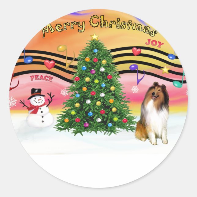 Sticker Rond Musique de Noël 2 - Collie 1 (Devant)