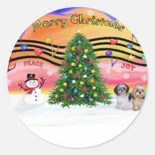 Sticker Rond Musique de Noël 2 - Shih Tzu (Paire 2)