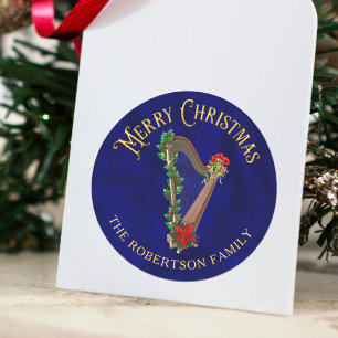 Sticker Rond Musique de Noël élégante Harpe Personnalisée