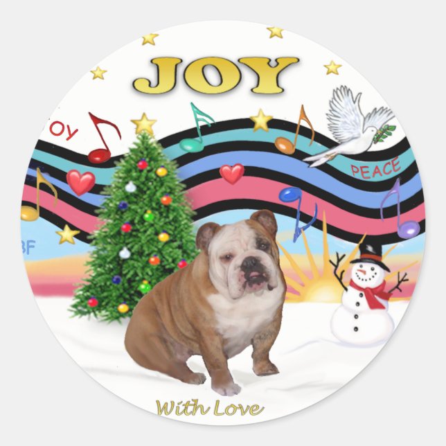 Sticker Rond Musique de Noël (RP) - Bulldog 1 anglais (Devant)