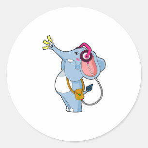Sticker Rond Musique d'écouteur éléphant
