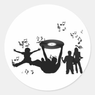 Sticker Rond Musique Disco Gens Danse