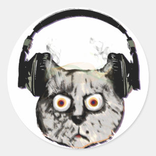 Sticker Rond musique dj chat avec casque