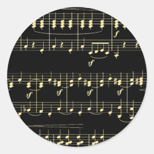 Sticker Rond Musique d'or en noir