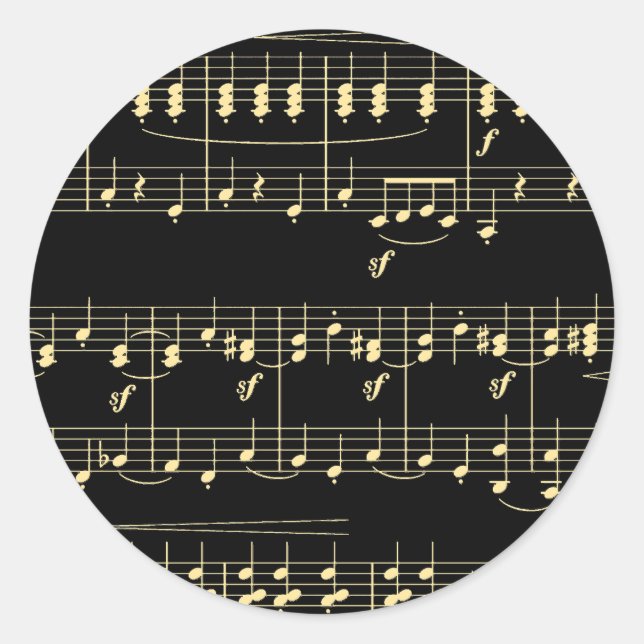 Sticker Rond Musique d'or en noir (Devant)