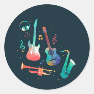 Sticker Rond Musique funky instruments de musique colorés