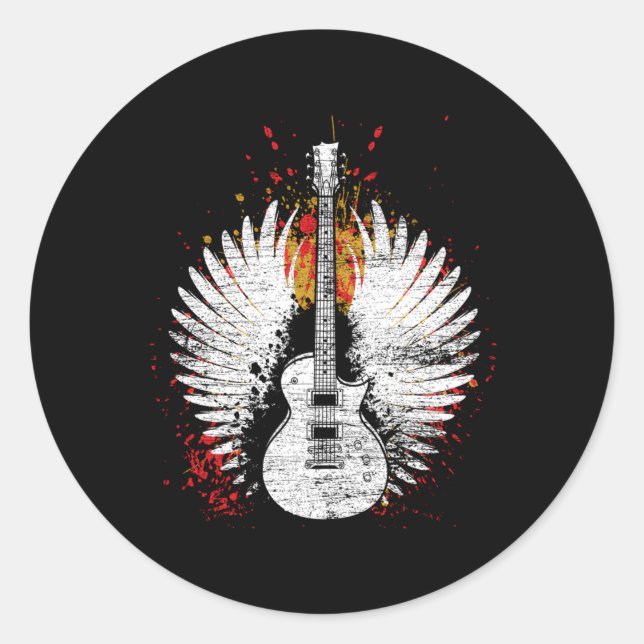 Sticker Rond Musique Guitare Guitare Noir Petit (Devant)