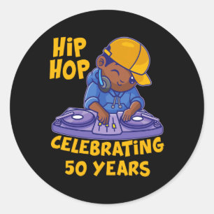 Sticker Rond Musique Hip hop 50e Anniversaire Histoire noire Dj