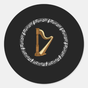 Sticker Rond Musique Irish Harp Player Notes musicales Irlande