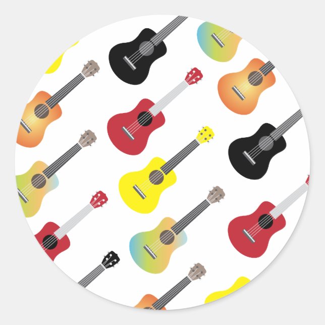 Sticker Rond Musique Motif Ukulele colorée (Devant)