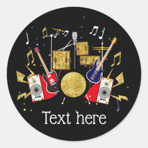 Sticker Rond musique partie guitare batterie ensemble musical