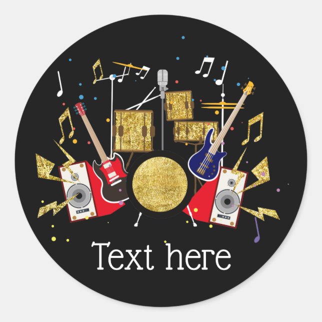 Sticker Rond musique partie guitare batterie ensemble musical (Devant)