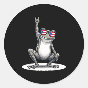 Sticker Rond Musique rock grenouille coqui rétro drapeau de Por