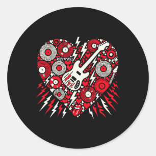 Sticker Rond Musique Rock N Roll Cœur Saint-Valentin Musique Ro