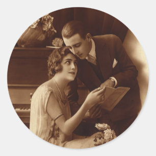 Sticker Rond Musique romantique vintage, Amour et Romance