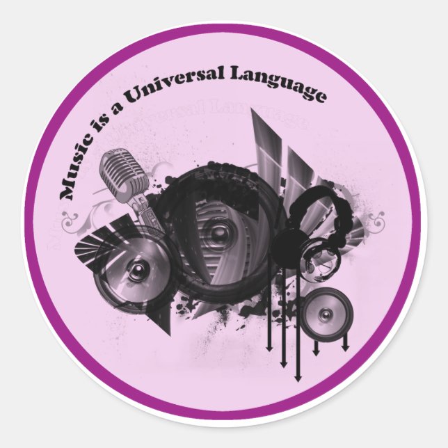Sticker Rond Musique Universal Langue rose noir (Devant)