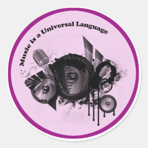 Sticker Rond Musique Universal Langue rose noir