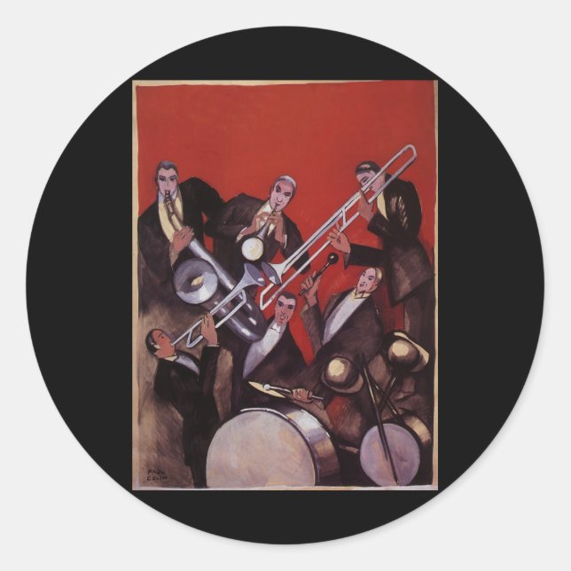 Sticker Rond Musique vintage, Art Déco Musique Jazz Band Jammin (Devant)