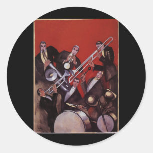 Sticker Rond Musique vintage, Art Déco Musique Jazz Band Jammin