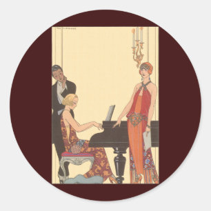 Sticker Rond Musique vintage, chanteur de piano Art Déco
