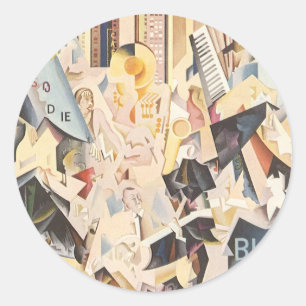 Sticker Rond Musique vintage, Jazz Art Déco, Rhapsody en Bleu
