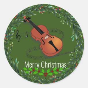 Sticker Rond Musique violon de Noël