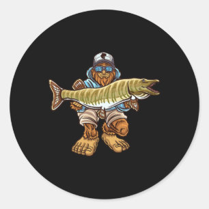 Sticker Rond Muskie Fishing Bigfoot Musky Hunters