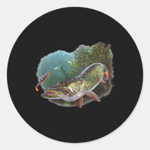 Sticker Rond Muskie Hunter Musky Fishman Pêche à la mouche leur
