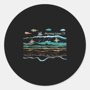 Sticker Rond Mustang Island Texas Colorful Cravate coloré Plage