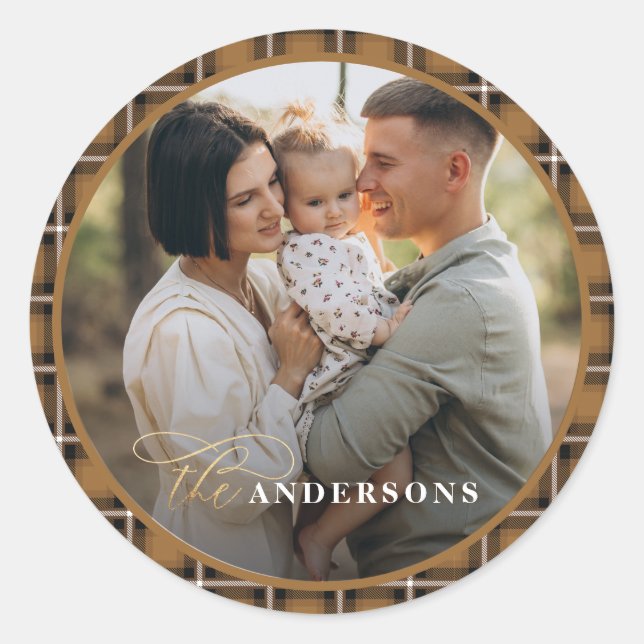 Sticker Rond Mustard traditionnel tartan personnalisé noël (Devant)