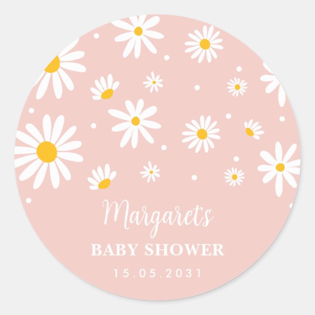 Sticker Rond Muted Blush Boho Daisy Fleur Bébé Fille Douche (Devant)